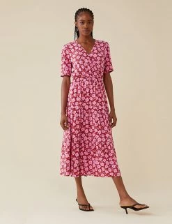 Finery London Dresses Floral V-Neck Midi Wrap Dress