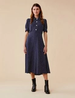 Finery London Dresses Polka Dot Midi Shirt Dress