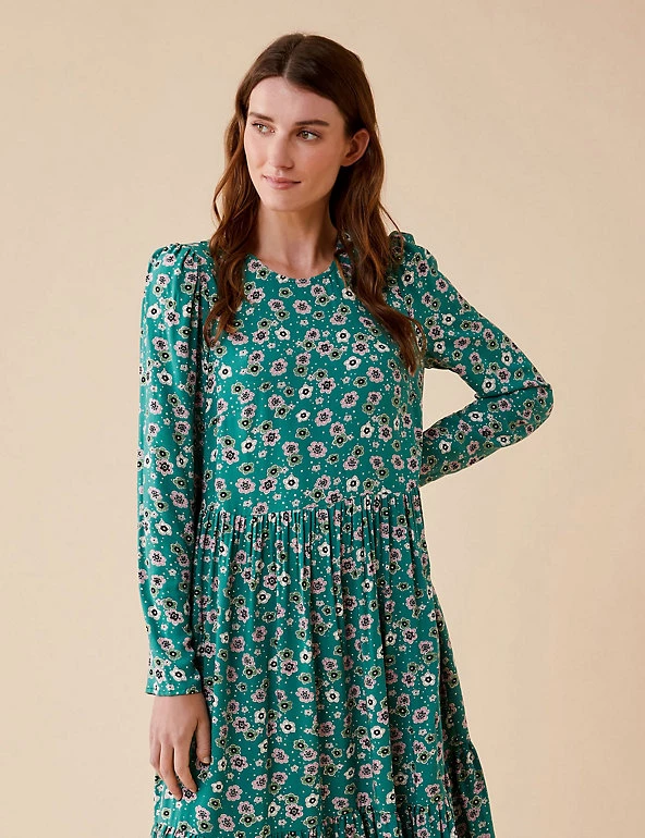 Finery London Dresses Floral Round Neck Midi Tiered Dress - Image 3