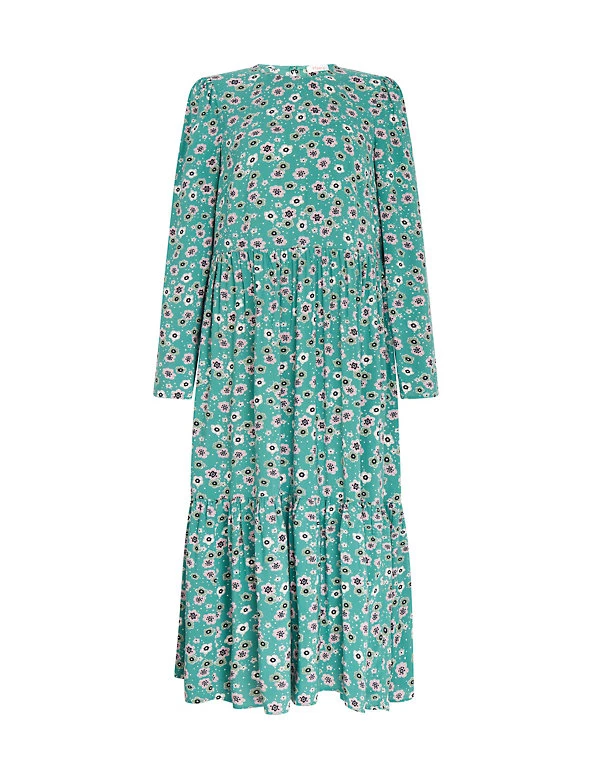 Finery London Dresses Floral Round Neck Midi Tiered Dress - Image 2