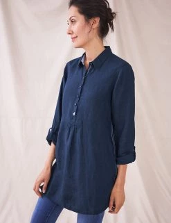 White Stuff Tunics Pure Linen Collared 3/4 Sleeve Tunic