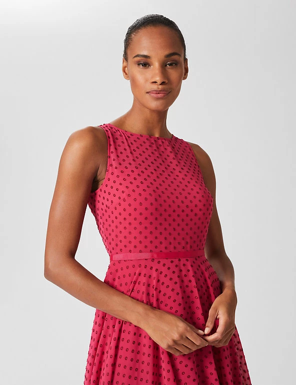 HOBBS Dresses Polka Dot Sleeveless Midi Swing Dress - Image 3