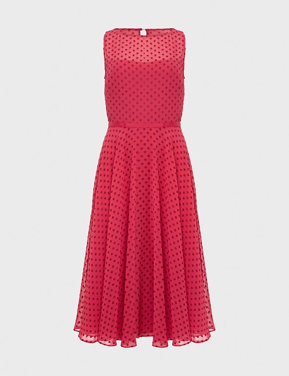 HOBBS Dresses Polka Dot Sleeveless Midi Swing Dress - Image 2