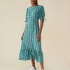 Finery London Dresses Gingham Puff Sleeve Midi Tiered Tea Dress