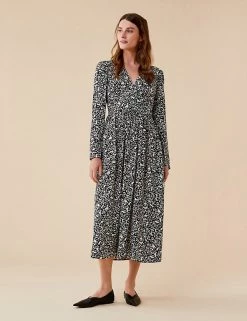 Finery London Dresses Floral V-Neck Midi Waisted Dress