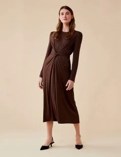 Finery London Dresses Knotted Round Neck Midi Waisted Dress