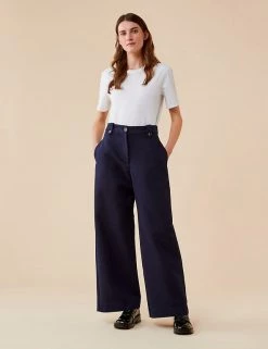 Finery London Trousers Cotton Rich Wide Leg Culottes