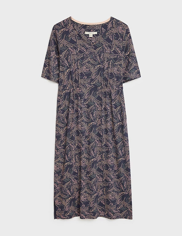 White Stuff Dresses Jersey Printed V-Neck Tea Dress - Image 2