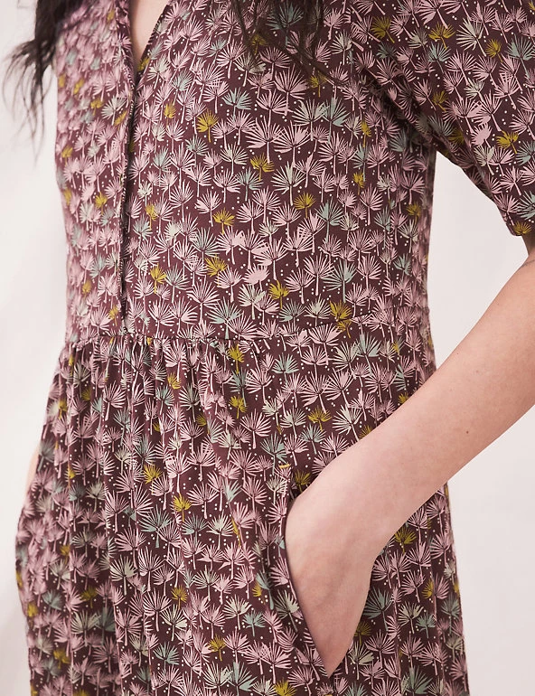 White Stuff Dresses Jersey Printed V-Neck Midi Tiered Tea Dress - Image 3