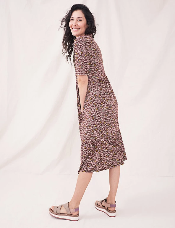 White Stuff Dresses Jersey Printed V-Neck Midi Tiered Tea Dress - Image 4