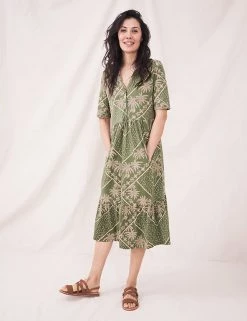 White Stuff Dresses Jersey Printed V-Neck Midi Tiered Tea Dress