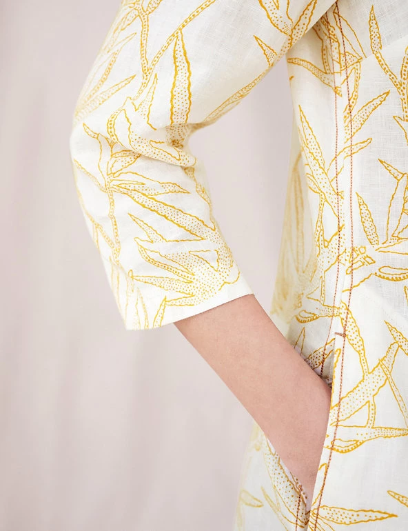 White Stuff Tunics Pure Linen Printed V-Neck 3/4 Sleeve Tunic - Image 3