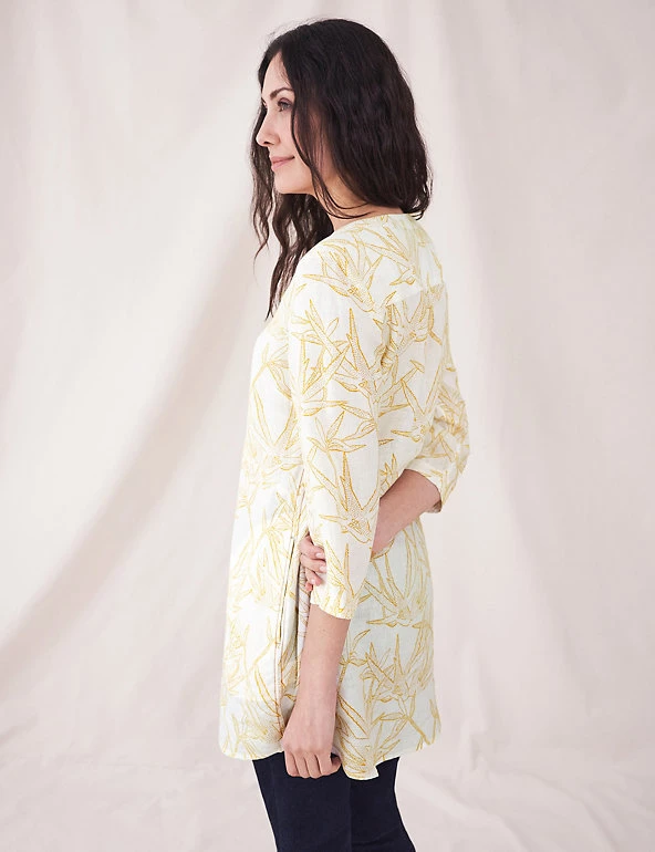 White Stuff Tunics Pure Linen Printed V-Neck 3/4 Sleeve Tunic - Image 4