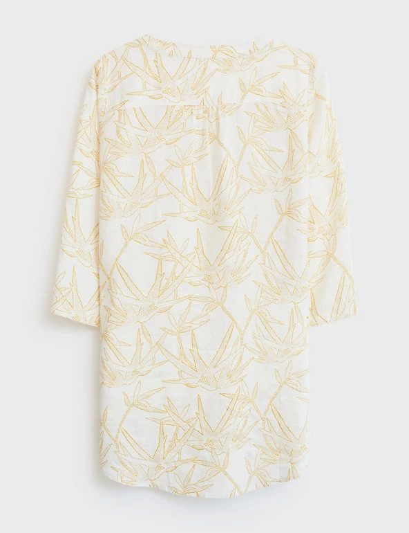 White Stuff Tunics Pure Linen Printed V-Neck 3/4 Sleeve Tunic - Image 5