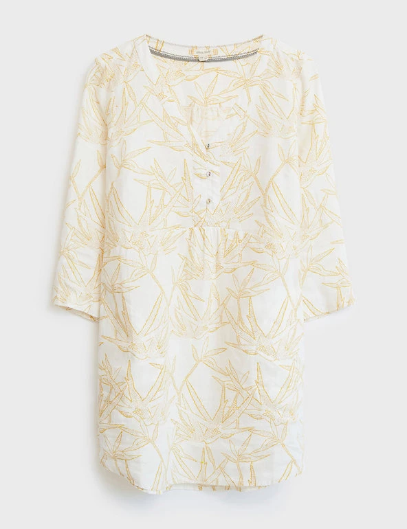 White Stuff Tunics Pure Linen Printed V-Neck 3/4 Sleeve Tunic - Image 2