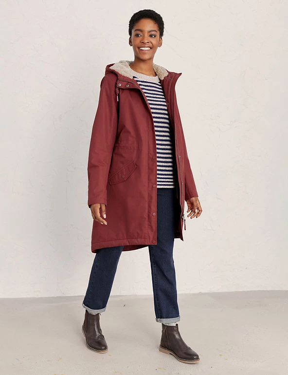 Seasalt Cornwall Coats & Jackets Cotton Rich Hooded Longline Raincoat - Image 12