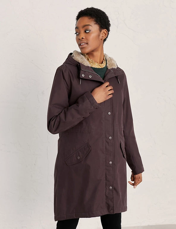 Seasalt Cornwall Coats & Jackets Cotton Rich Hooded Longline Raincoat - Image 6