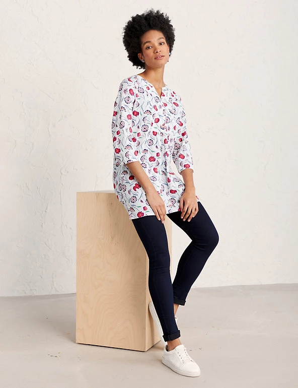 Seasalt Cornwall Tunics Organic Cotton Floral 3/4 Sleeve Tunic