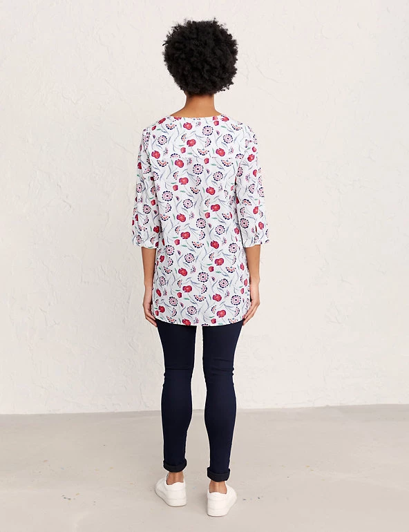 Seasalt Cornwall Tunics Organic Cotton Floral 3/4 Sleeve Tunic - Image 3