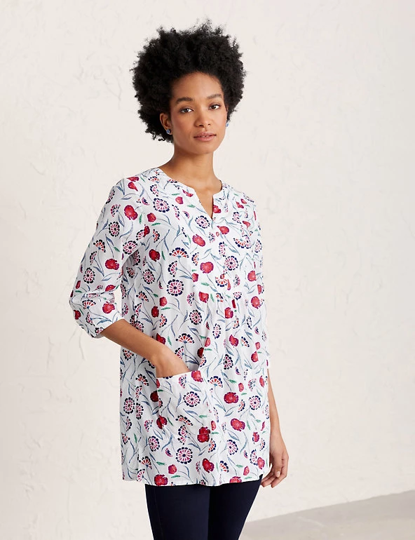 Seasalt Cornwall Tunics Organic Cotton Floral 3/4 Sleeve Tunic - Image 4