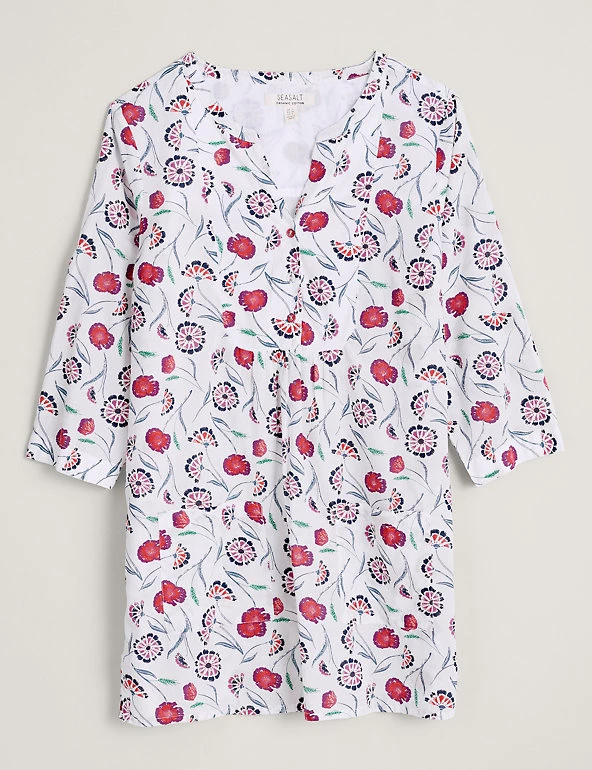 Seasalt Cornwall Tunics Organic Cotton Floral 3/4 Sleeve Tunic - Image 2