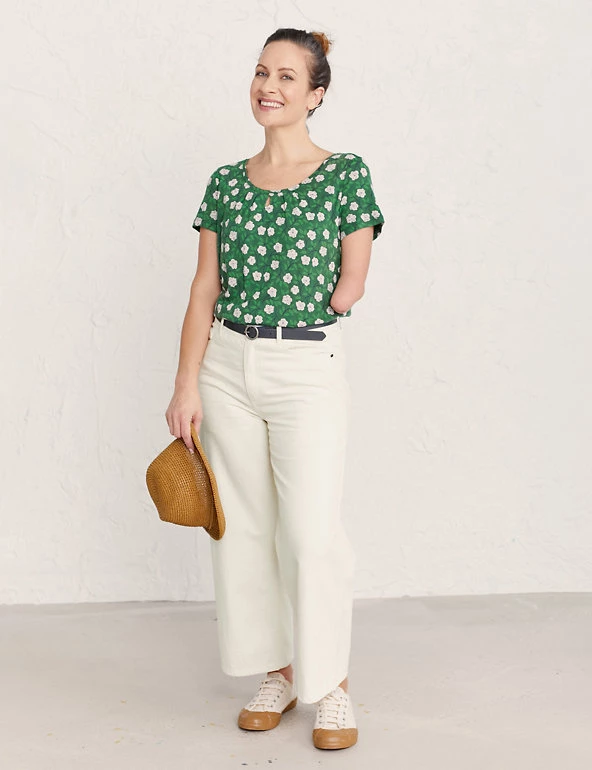 Seasalt Cornwall Women Cotton Blend Floral Short Sleeve Top - Image 4