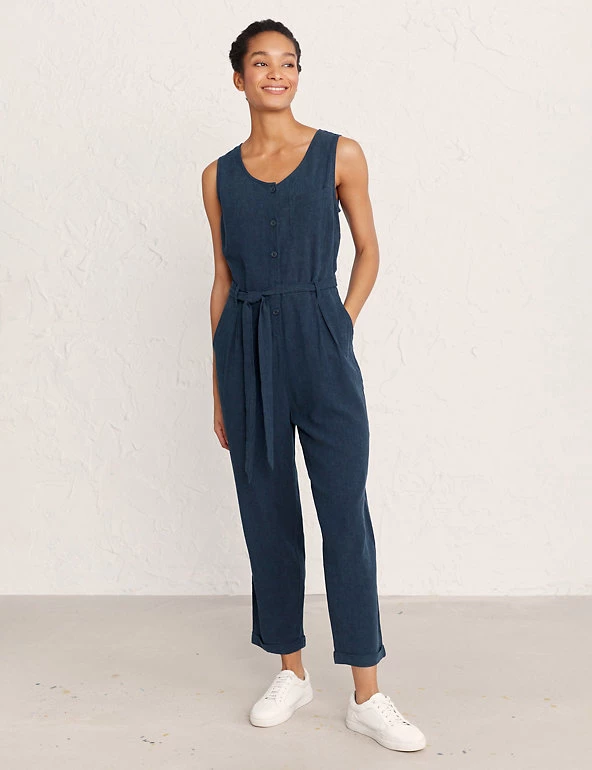 Seasalt Cornwall Dresses Linen Rich Belted Sleeveless Jumpsuit