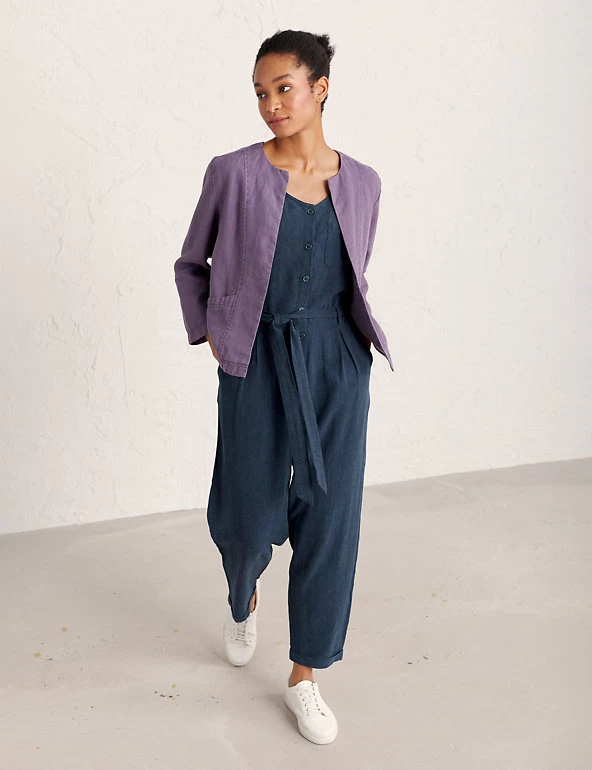 Seasalt Cornwall Dresses Linen Rich Belted Sleeveless Jumpsuit - Image 3