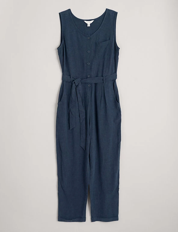 Seasalt Cornwall Dresses Linen Rich Belted Sleeveless Jumpsuit - Image 2