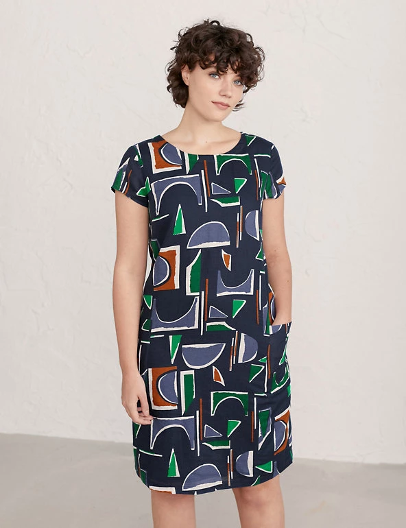 Seasalt Cornwall Dresses Linen Rich Printed Knee Length Shift Dress