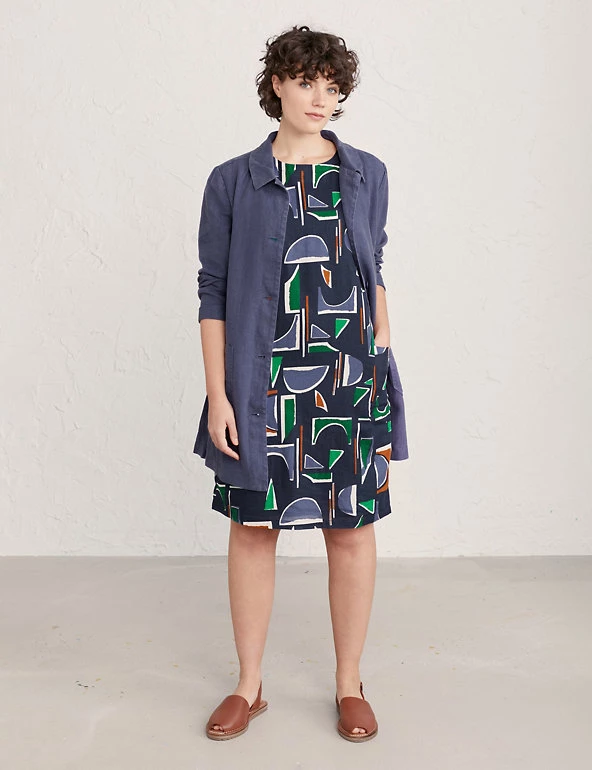 Seasalt Cornwall Dresses Linen Rich Printed Knee Length Shift Dress - Image 3
