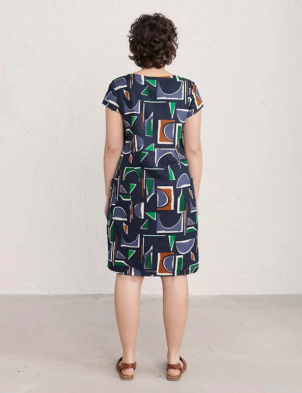 Seasalt Cornwall Dresses Linen Rich Printed Knee Length Shift Dress - Image 5
