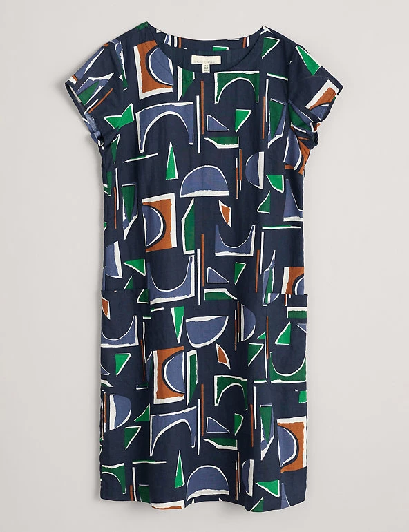Seasalt Cornwall Dresses Linen Rich Printed Knee Length Shift Dress - Image 2