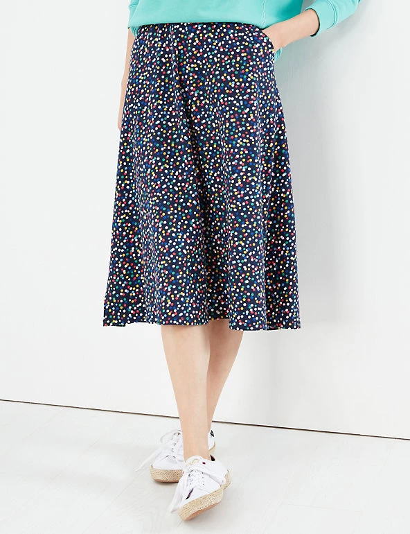 Joules Skirts Jersey Polka Dot Midi A-Line Skirt