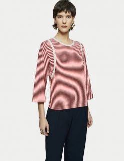 Jigsaw Women Pure Cotton Striped 3/4 Sleeve T-Shirt