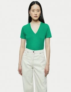 Jigsaw Women Pure Cotton V-Neck T-Shirt