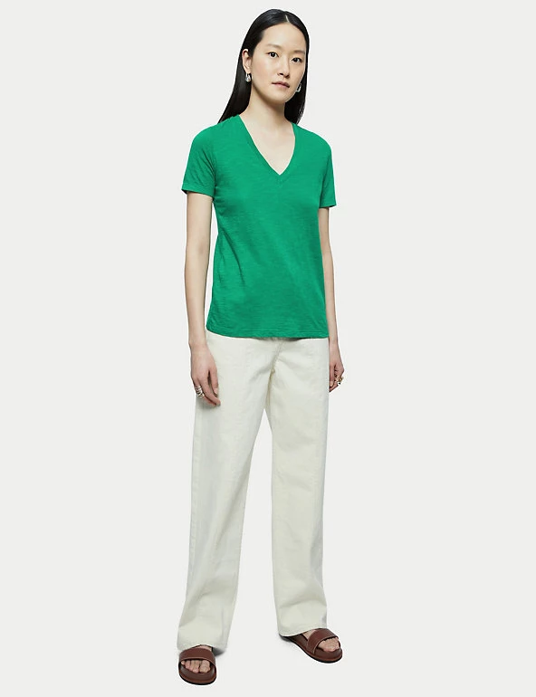 Jigsaw Women Pure Cotton V-Neck T-Shirt - Image 3