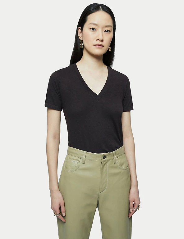 Jigsaw Women Pure Cotton V-Neck T-Shirt - Image 6