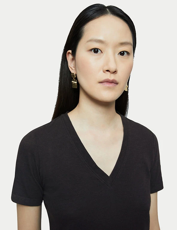 Jigsaw Women Pure Cotton V-Neck T-Shirt - Image 10