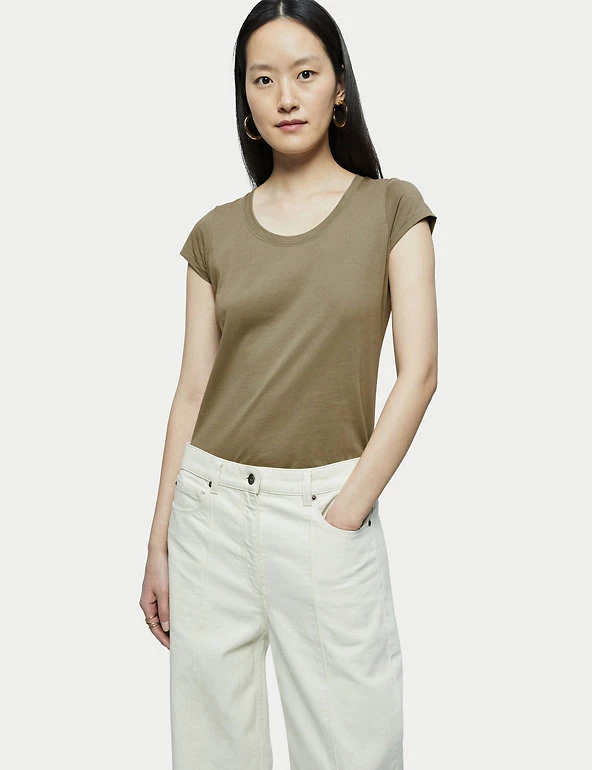 Jigsaw Women Pure Cotton Crew Neck T-Shirt - Image 5