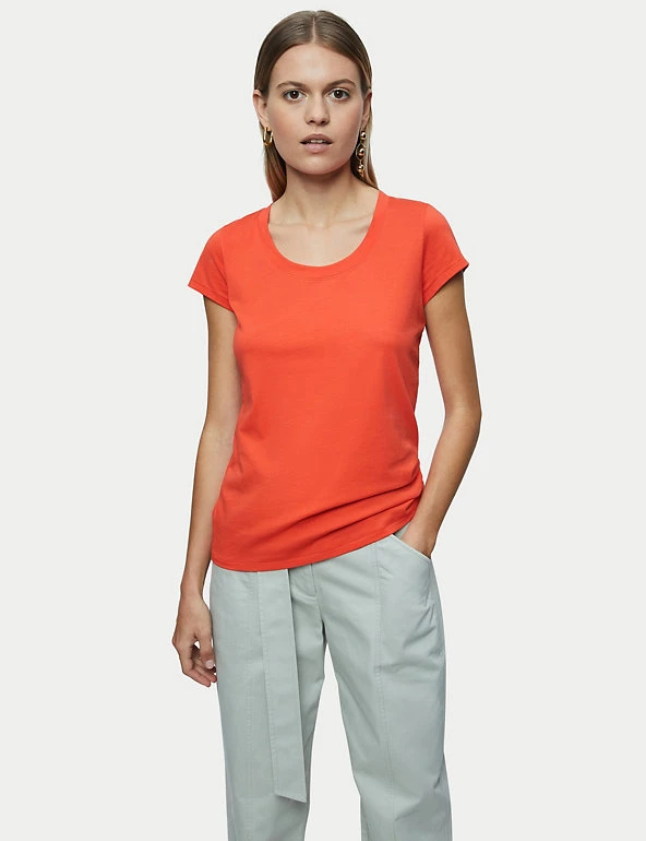 Jigsaw Women Pure Cotton Crew Neck T-Shirt