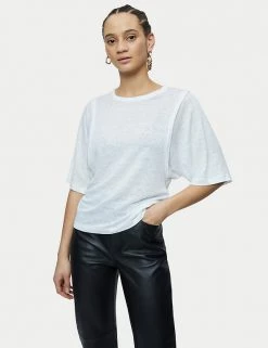 Jigsaw Women Pure Linen Crew Neck T-Shirt