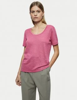 Jigsaw Women Pure Linen Scoop Neck T-shirt