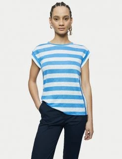 Jigsaw T-shirts Pure Linen Striped Relaxed Fit T-Shirt