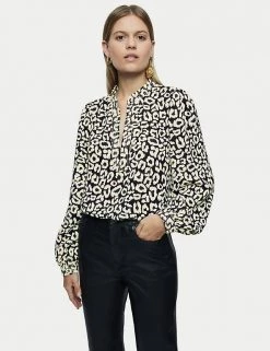 Jigsaw Shirts & Blouses Animal Print V-Neck Long Sleeve Blouse