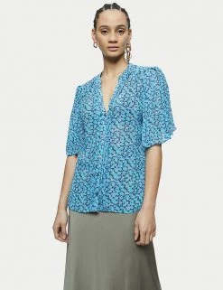 Jigsaw Shirts & Blouses Floral V-Neck Relaxed Short Sleeve Blouse