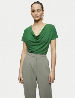 Jigsaw Women Cowl Neck Short Sleeve Top