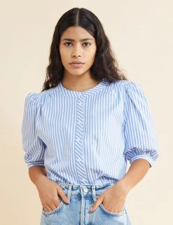 Albaray Shirts & Blouses Organic Cotton Striped 3/4 Sleeve Blouse