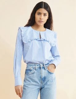 Albaray Shirts & Blouses Pure Organic Cotton Striped Collared Blouse