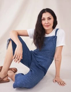 White Stuff Dresses Pure Linen Striped Cropped Dungarees